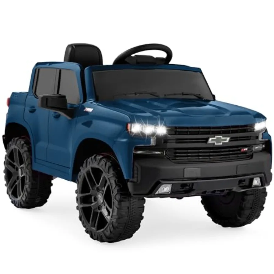 

12V Licensed Chevrolet Silverado Ride On Truck, Electric Car Toy w/Parent Remote Control, Truck Bed Storage, Bluetooth Speaker, LED Lights, 2.5 MPH Max Speed - Blue
