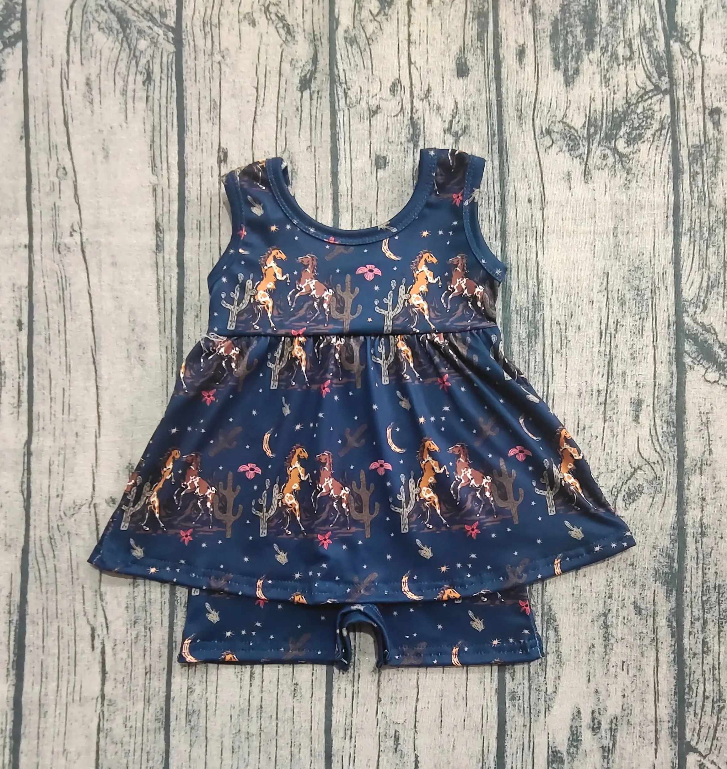 

Оптовая продажа, дышащие комбинезоны в стиле вестерн с лошадью и цветком кактуса, одежда на молнии, детские шорты для младенцев, комбинезон для маленьких девочек