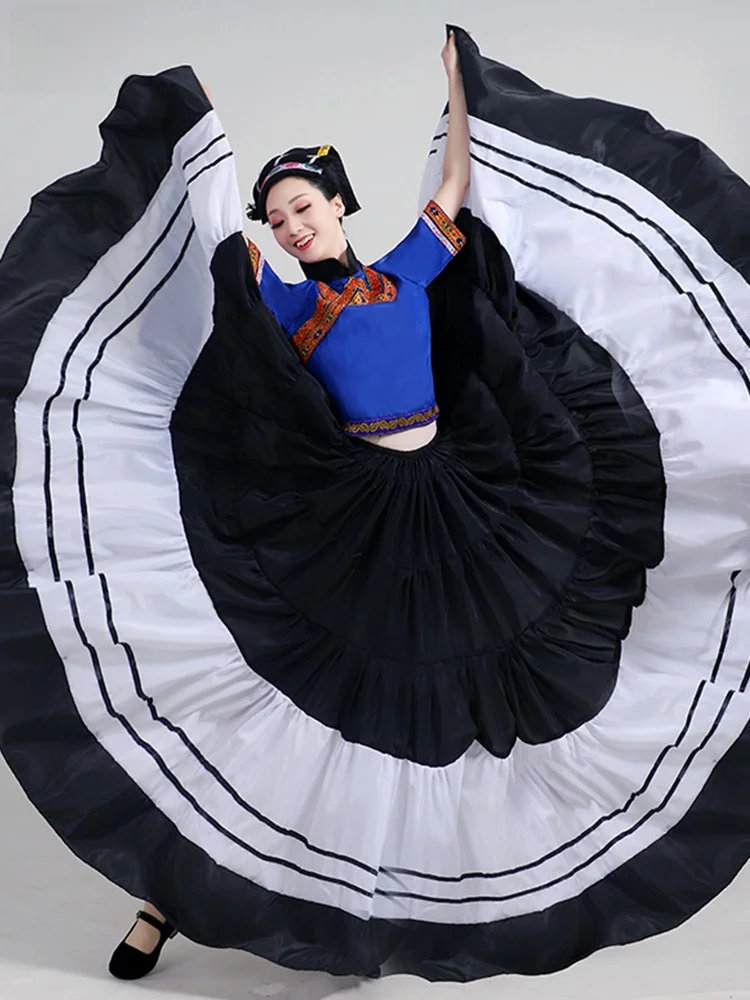 

Adult Women's Ethnic Clothing Set for Torch Festival Dance Performance and Opening Dance Skirt Large Swing Polyester Fiber