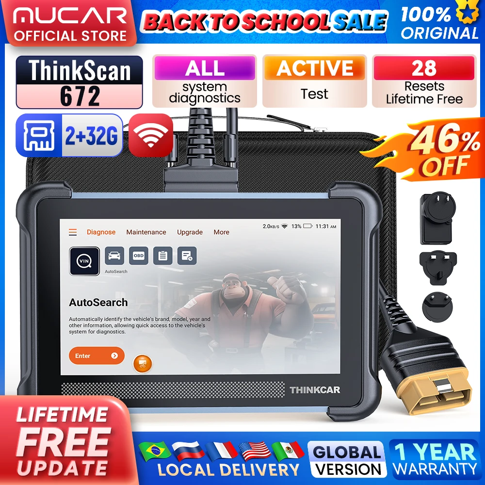THINKCAR THINKSCAN 672 CANFD Car Diagnostic Tool Obd2 Scanner 28 Resets Scan Tool Full System diagnostics Bi-Directional Control