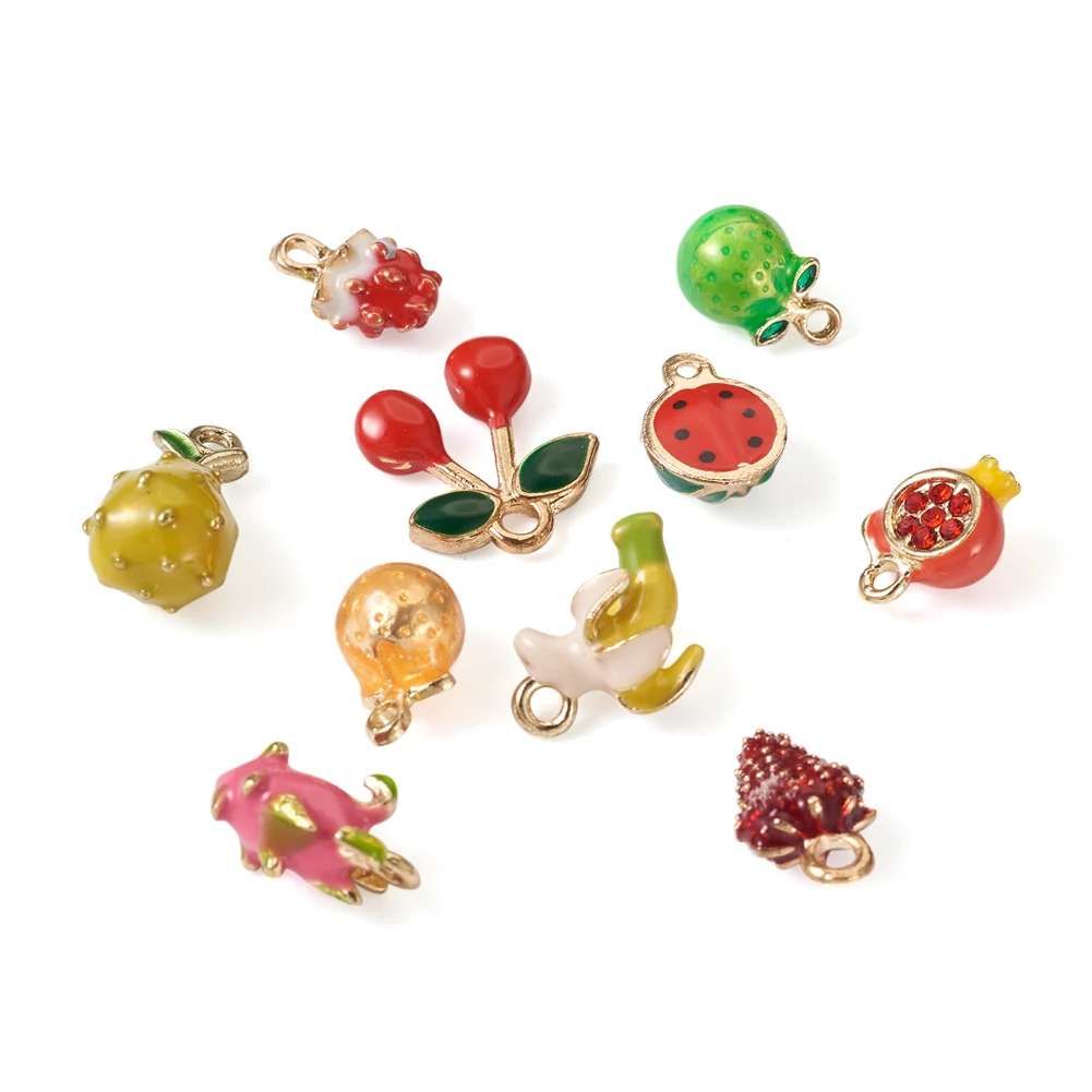 10Pcs Alloy Mini 3D Fruits Charms Enamel Banana Watermelon Cherry Pendants For Bracelets Necklace Earring DIY Jewelry Making