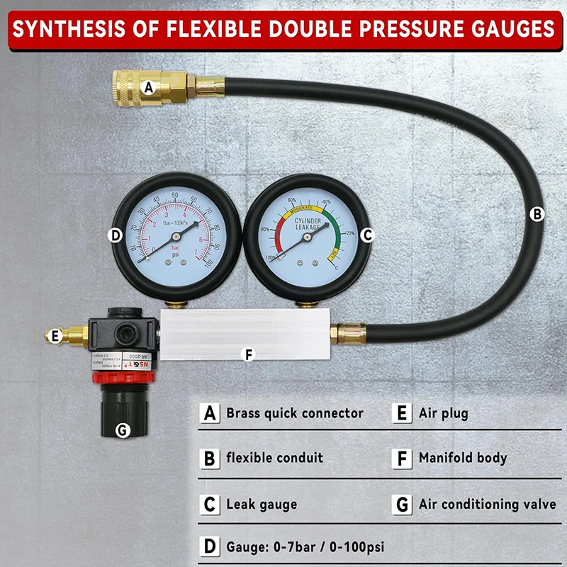 TU-21 Cylinder Leak Tester Compression Leakage Detector Set Double Gauge Petrol Engine Leakdown Detection Test Automotive Tools