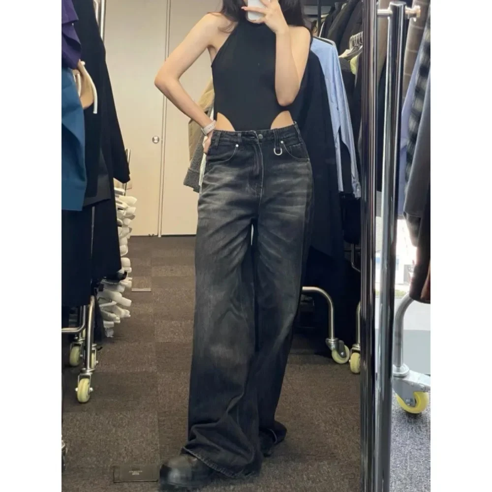 

Retro Black Wide Leg Jeans for Women, Oversized High Street Korean Version, Fashionable and Slimming Design, Loose Denim Pants