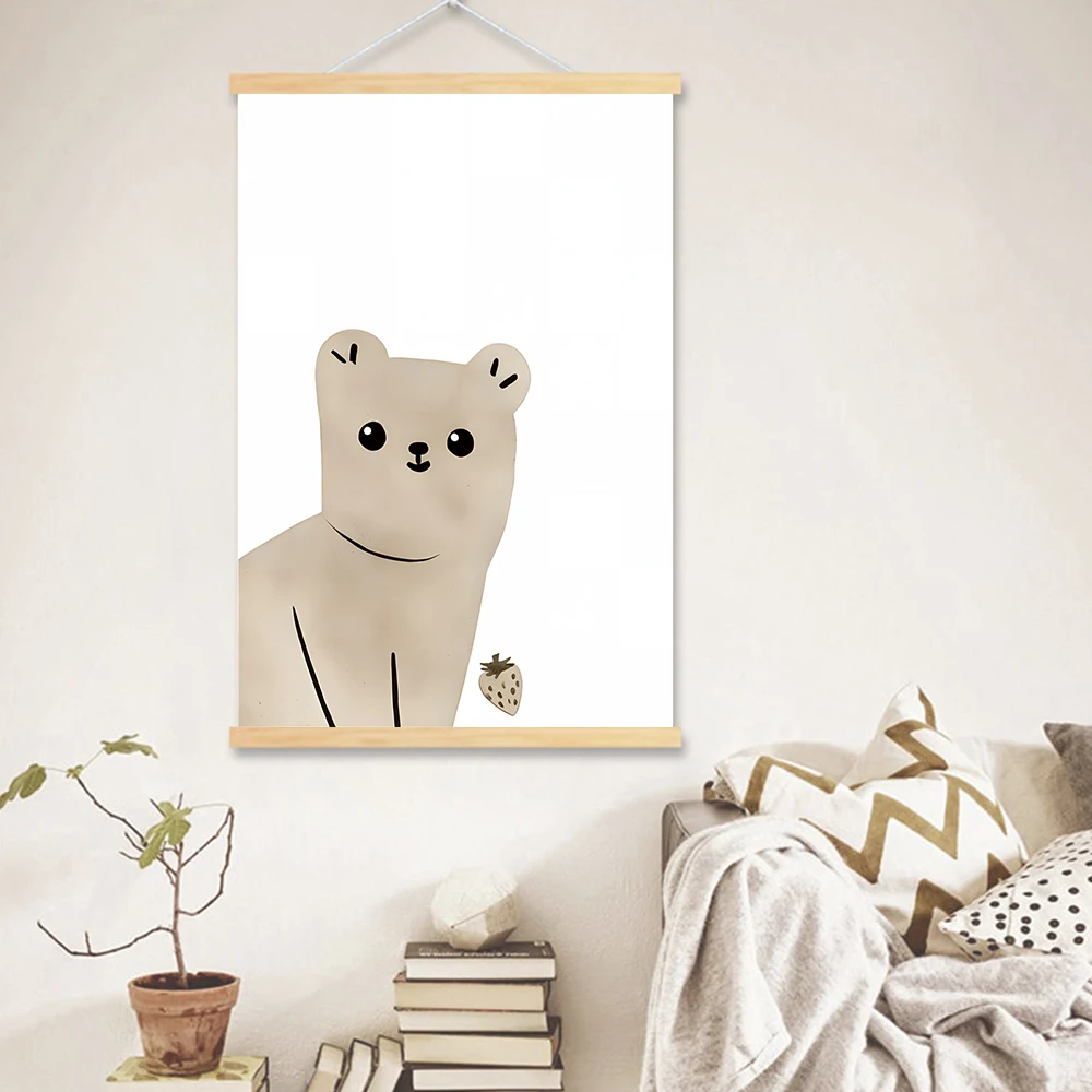 Boho Animals Elephant Giraffe Bear Sloth Rabbit Wood Hanging Scroll Painting Wall Art Canvas Painting Pictures Kids Room Decor