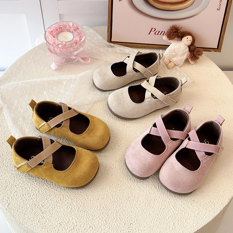 Toddler Girls Mary Jane Flat Shoes, Spring Autumn Suede Cross Strap Princess Dress Shoes, Wide Round Toe Soft Sole Casual Shoes