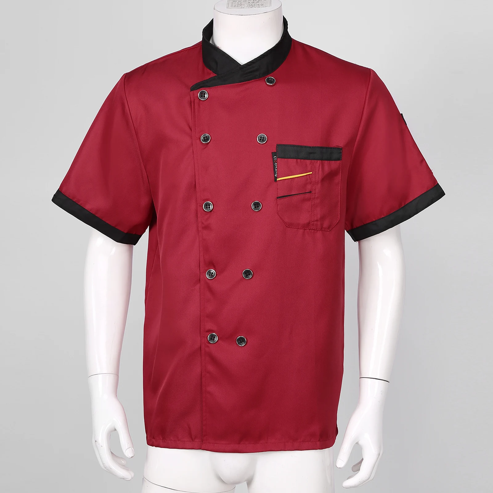 Mens Womens Kantine Restaurant Jassen Hotel Kok Uniform Korte Mouwen Stand Kraag Chef Jas Knop Werk Shirt Voor Food Service