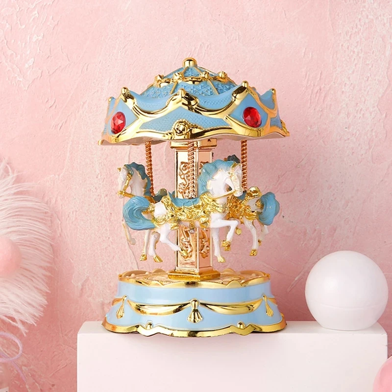 Carillon Carousel 4 scatole musicali in legno di cavallo rosa giostre musicali-giostre rotanti giostra decorazioni per la casa Birthd