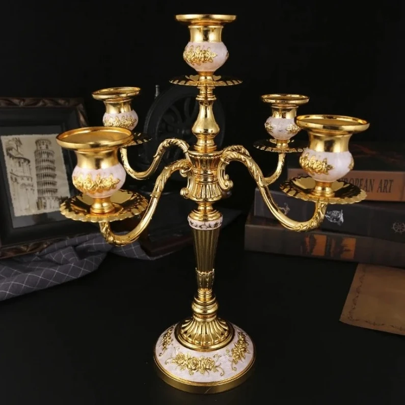 Luxury European Retro Five-Head Candlestick Romantic Hotel Wedding KTV Living Room Decorative Candelabra High-End Lighting