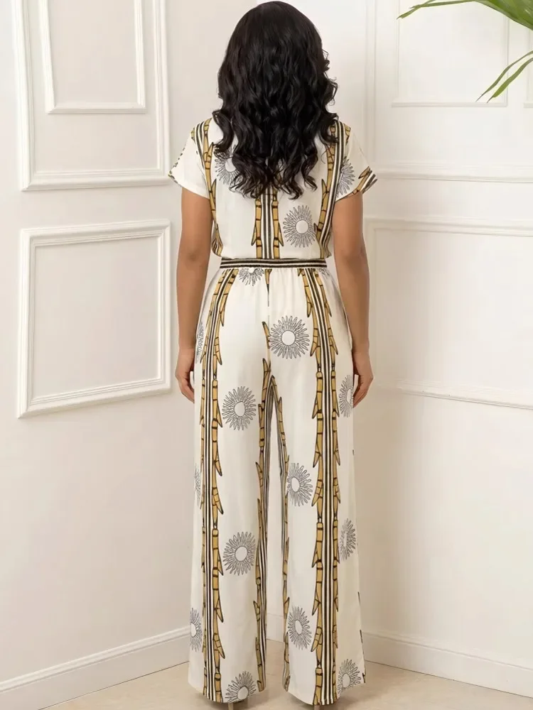 2 Piece Women Sets Dashiki African Summer Matching Sets Print Two Pieces Sets Short Sleeve Top And Pants Suits Outfits Clothing