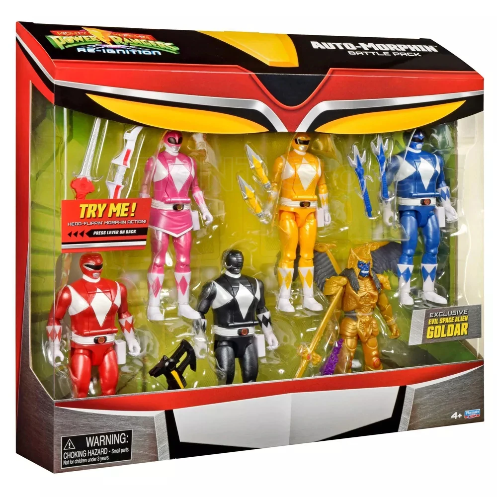Mighty Morphin Power Rangers Re-Ignition Auto-Morphin Set da battaglia da 6 pezzi con Rangers rosso, blu, rosa, giallo, nero + Goldar esclusivo