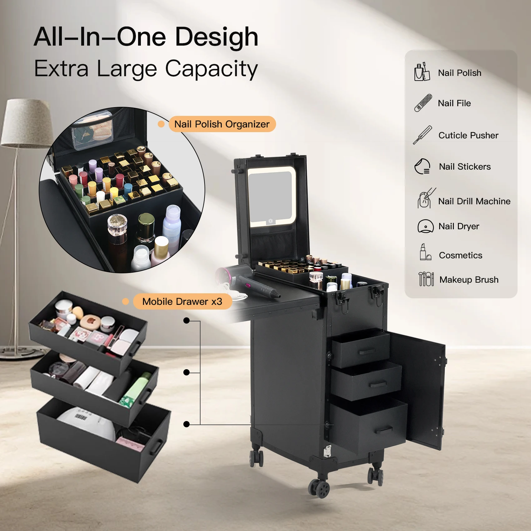 OBOX OEM/ODM Professional Manicurist Table With Mirror Multiple Layers For Lady Style Stone Pattern
