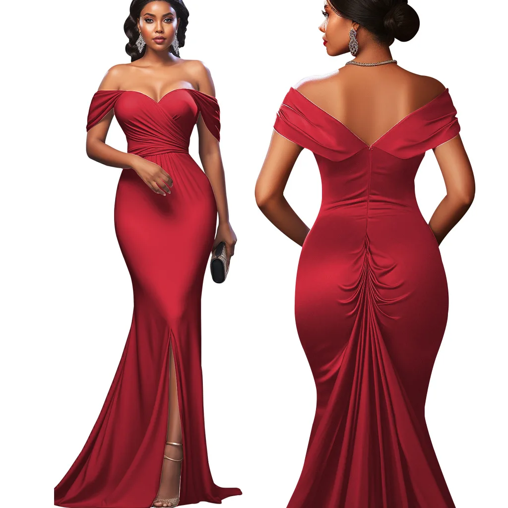 Vestido de noche largo de poliéster para mujer, traje Formal de sirena con abertura lateral, elegante, de lujo, para fiesta de boda, talla grande, 2024