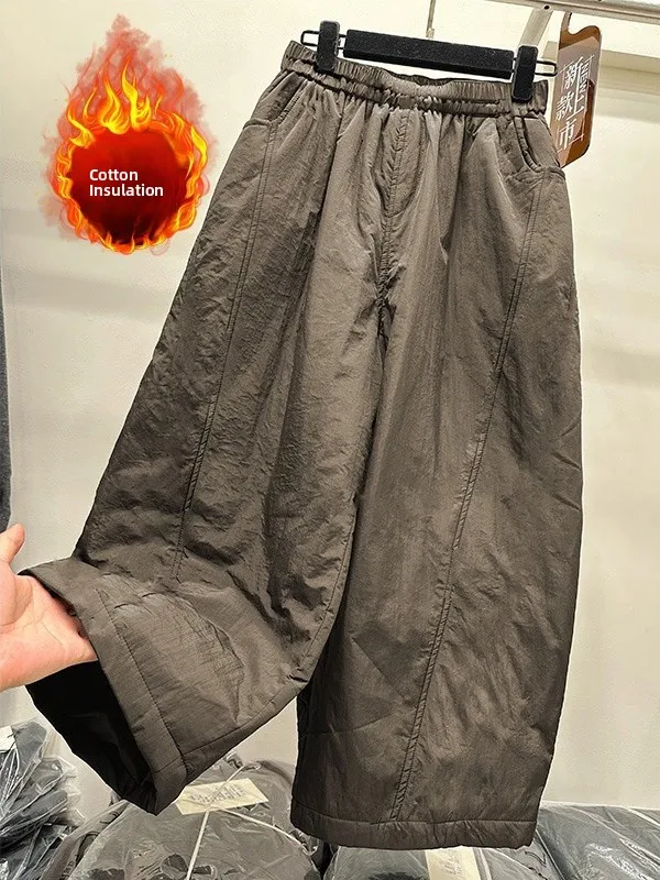 Winter New plus Size Women's Loose Fit Straight Leg Cotton Trousers Warm Wide Leg Pants High Waist Casual Comfortable Jeans