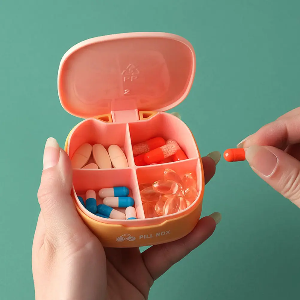 3Pcs Portable Mini Pill Storage Boxes 4-Compartment Travel Medicine Dispenser Dustproof Moistureproof Secure Lock Color Matching