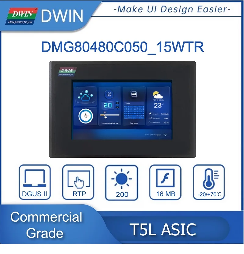 

DWIN 5.0 Inch 800*480 With Enclosure HMI Commercial Grade TN-TFT-LCD Display Resistive Touch Screen Connect With PLC/Arduino