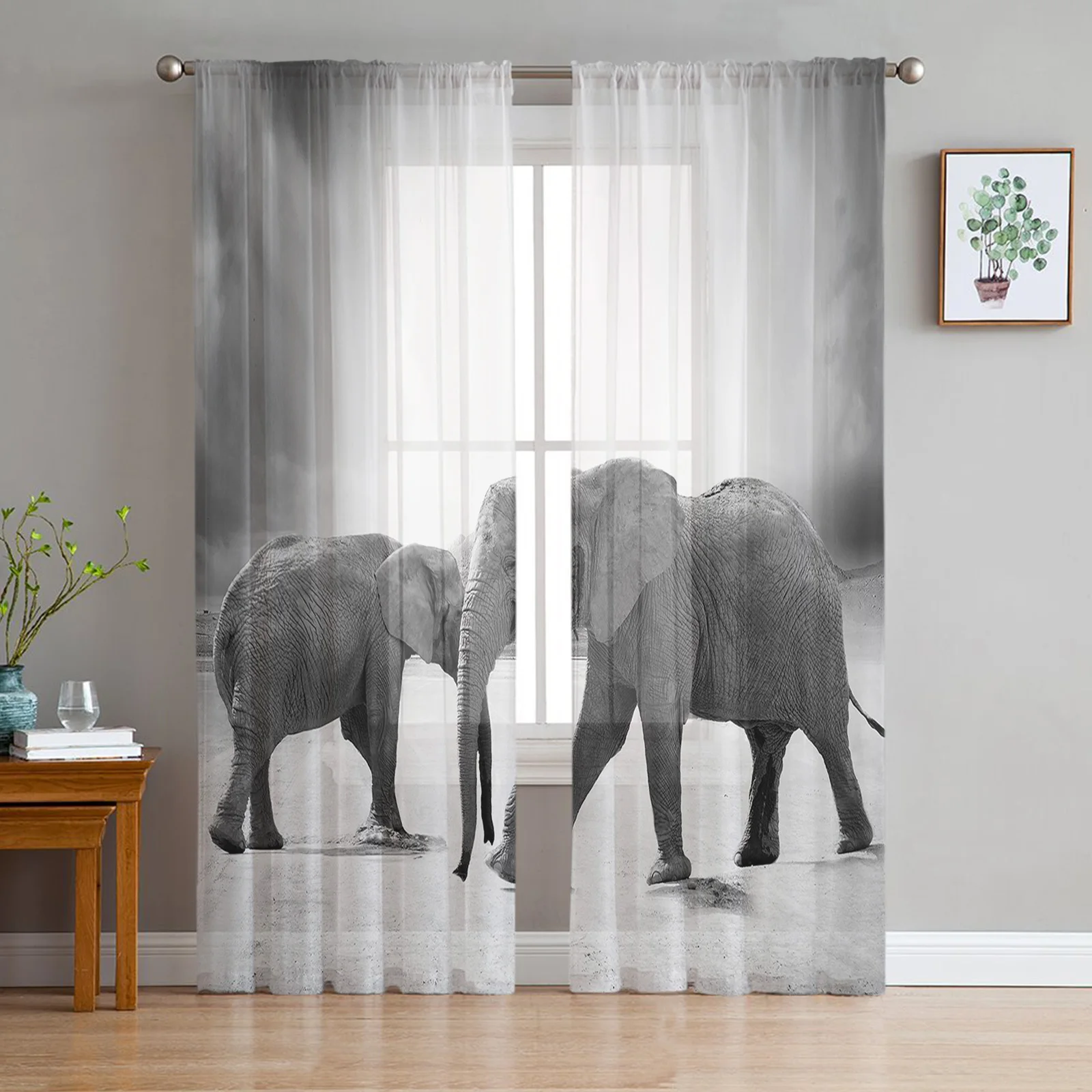 

Elephant Gradient Gray Tulle Sheer Window Curtains for Living Room the Bedroom Modern Voile Organza Decorative Curtains Drapes