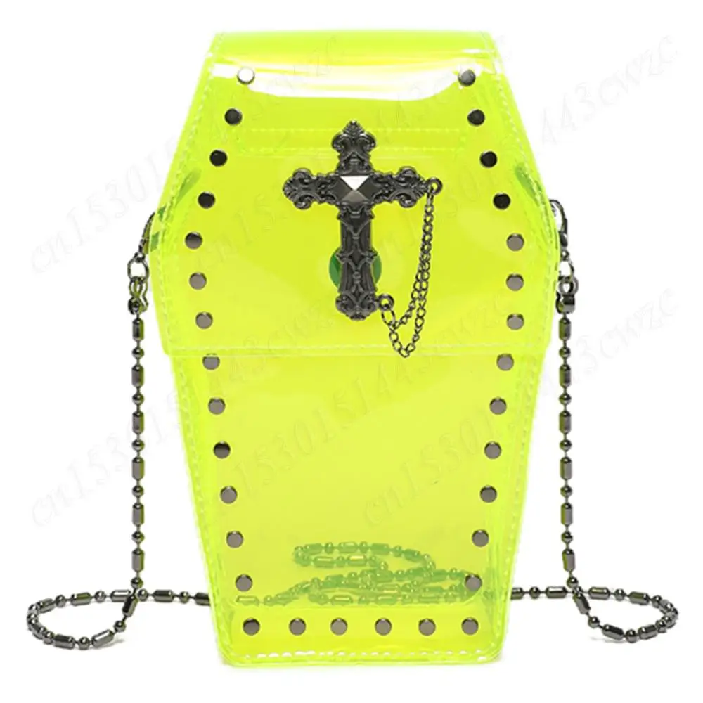 

Women Gothic Crossbody Bag PVC Clear Jelly Satchel Bag Mini Punk Chain Bag Stadium Approved Phone Bag