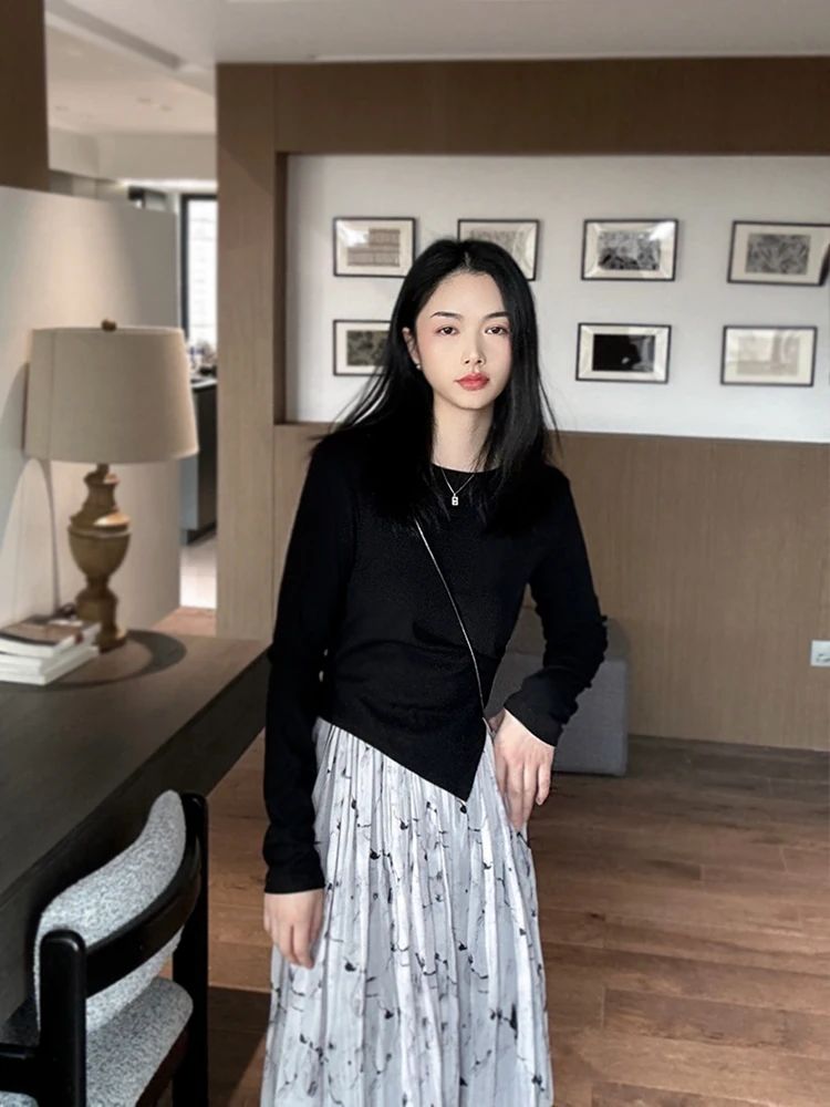 

Ретро-юбка миди с акварельным принтом, высокая талия, силуэт А-силуэт, шифоновая юбка-трапеция для женщин 20-х лет, для повседневной носки