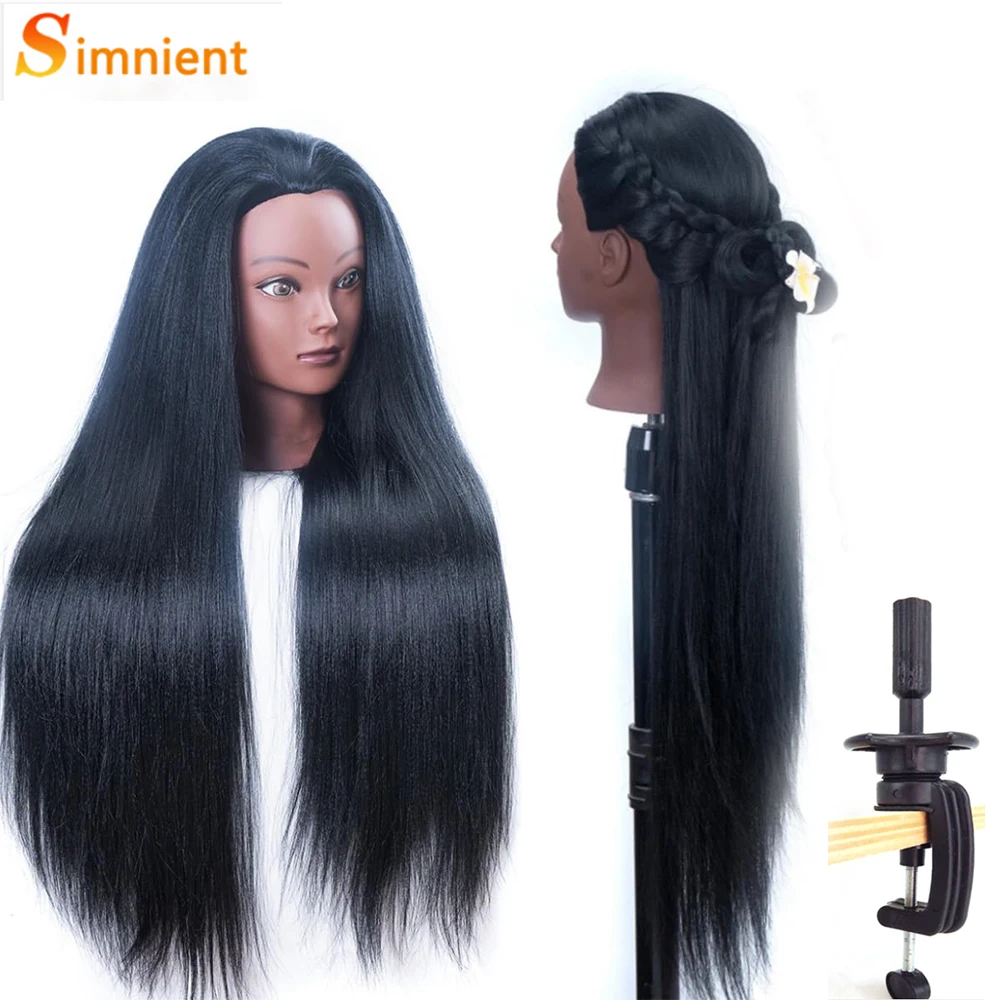 Simnient New Yaki Synthetic Fiber Training Mannequins Head For Makeup Long Hair braiding Practice Salon Head Styling Tool