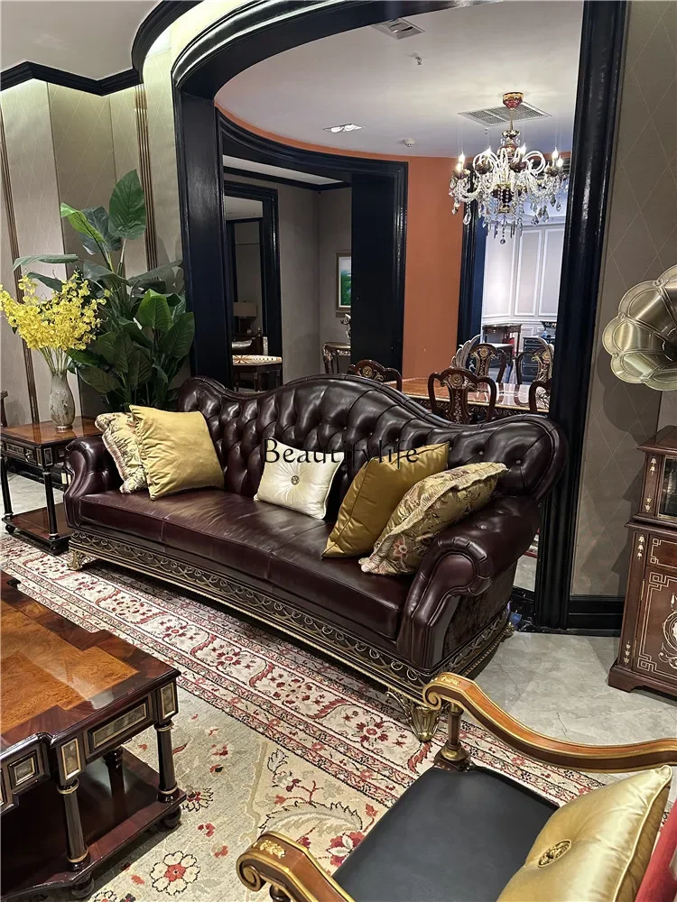 yj5Sofa مجموعة أثاث جلدية لغرفة المعيشة الكلاسيكية الأوروبية