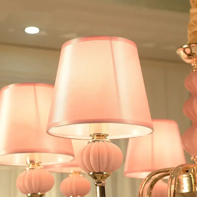 

Princess Pendant Pink European Crystal Candle Lamp Romantic LED Lighting for Children's Room Guest Restaurant Chandelier