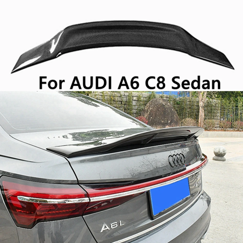 

For AUDI A6 C8 Sedan R Style Carbon Fiber FRP unpainted glossy black Forged carbon Rear Spoiler 2019-2020 Trunk Wing