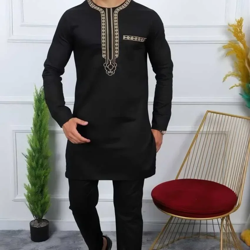 2024 Men's Abaya Muslim Traditional Clothes for Men Full Suits Luxury Retro Ethnics Two-piece Islamic Outfit S-2XL