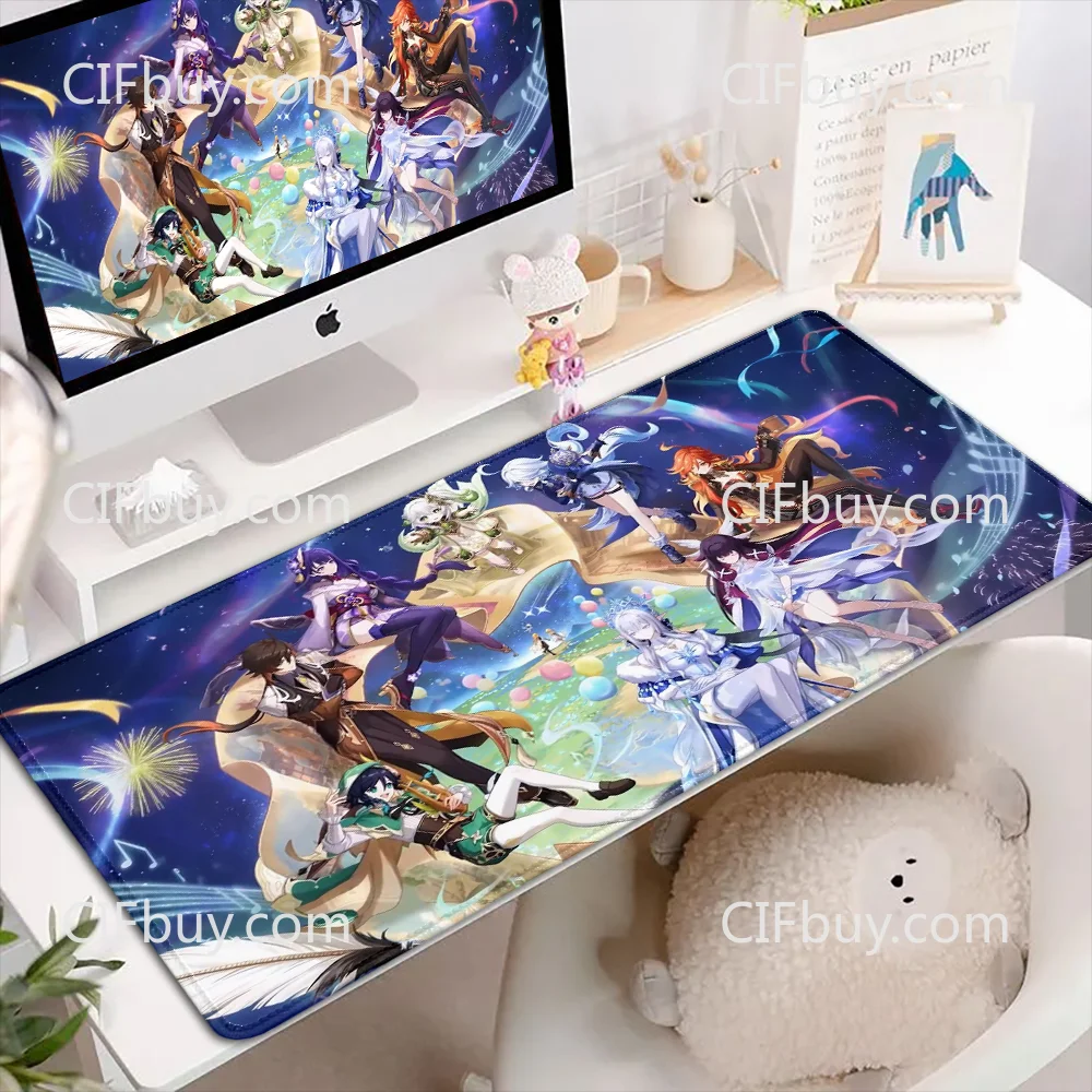 CIFBUY Genshin Impact Anime Mouse Pad Vodyanitsa Vesna Venti Zhongli Raiden Shogun Nahida Furina Mavuika The Tsaritsa Desk Mat