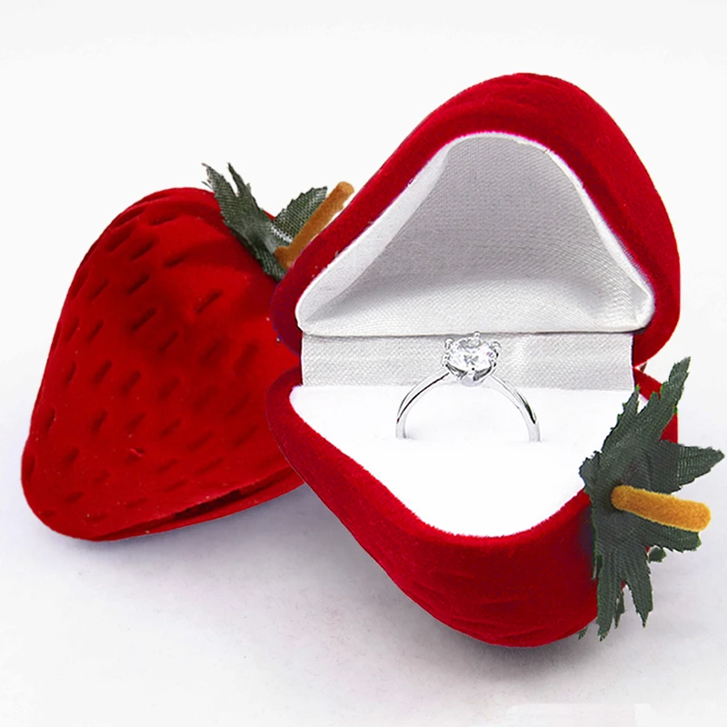 Aardbei Ring Box Sieraden Pakket Case Hart Box Bruiloft Oorbel Sieraden Display Dozen Verlovingsring Box Opbergdoos