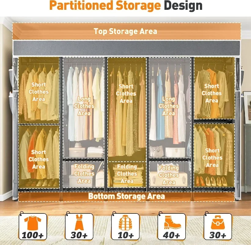 Raybee Clothes Rack, Extra Large Clothes Rack with Cover, Freestanding Clothing Racks for Hanging Clothes, Heavy Duty Closet
