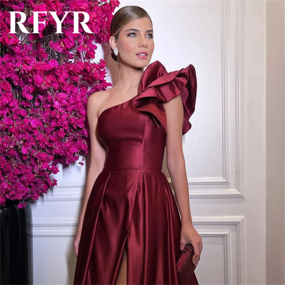 RFYR One Shoulder Stain Special Occasion Dresses Burgundy Formal Gown with High Split Long Evening Dresses vestidos de fiesta