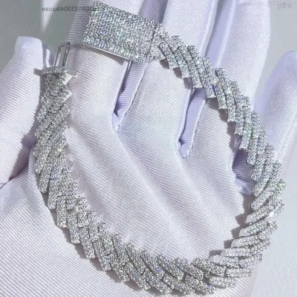 

Новое поступление, серебряные браслеты Iced Out 925, унисекс, багетовая огранка, Vvs, муассанит, кубинский браслет с звеньями