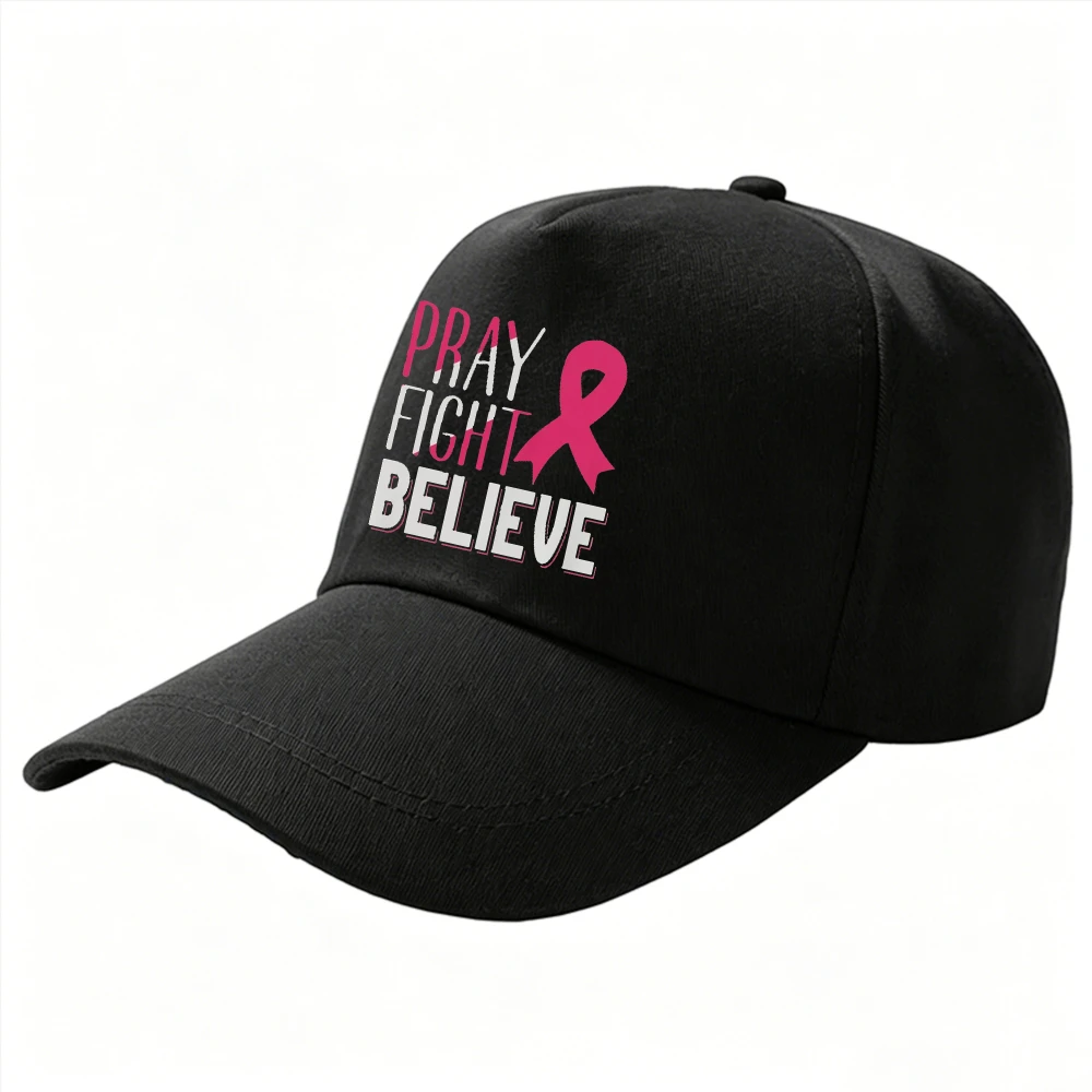 Pray Fight Believe Pink Ribbon Breast Cancer Awareness Baseball Cap Cotton Adjustable for Survivors Supporters Survivor Gift Hat