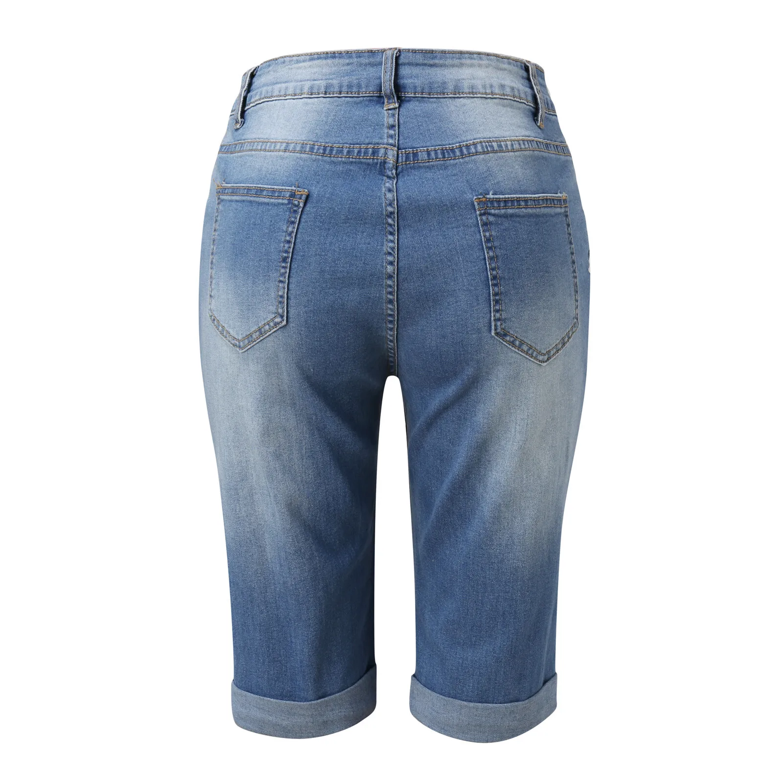 Faionable estiramento denim calças femininas cinco quartos elásticos jeans boting calças ort comprimento regular fino