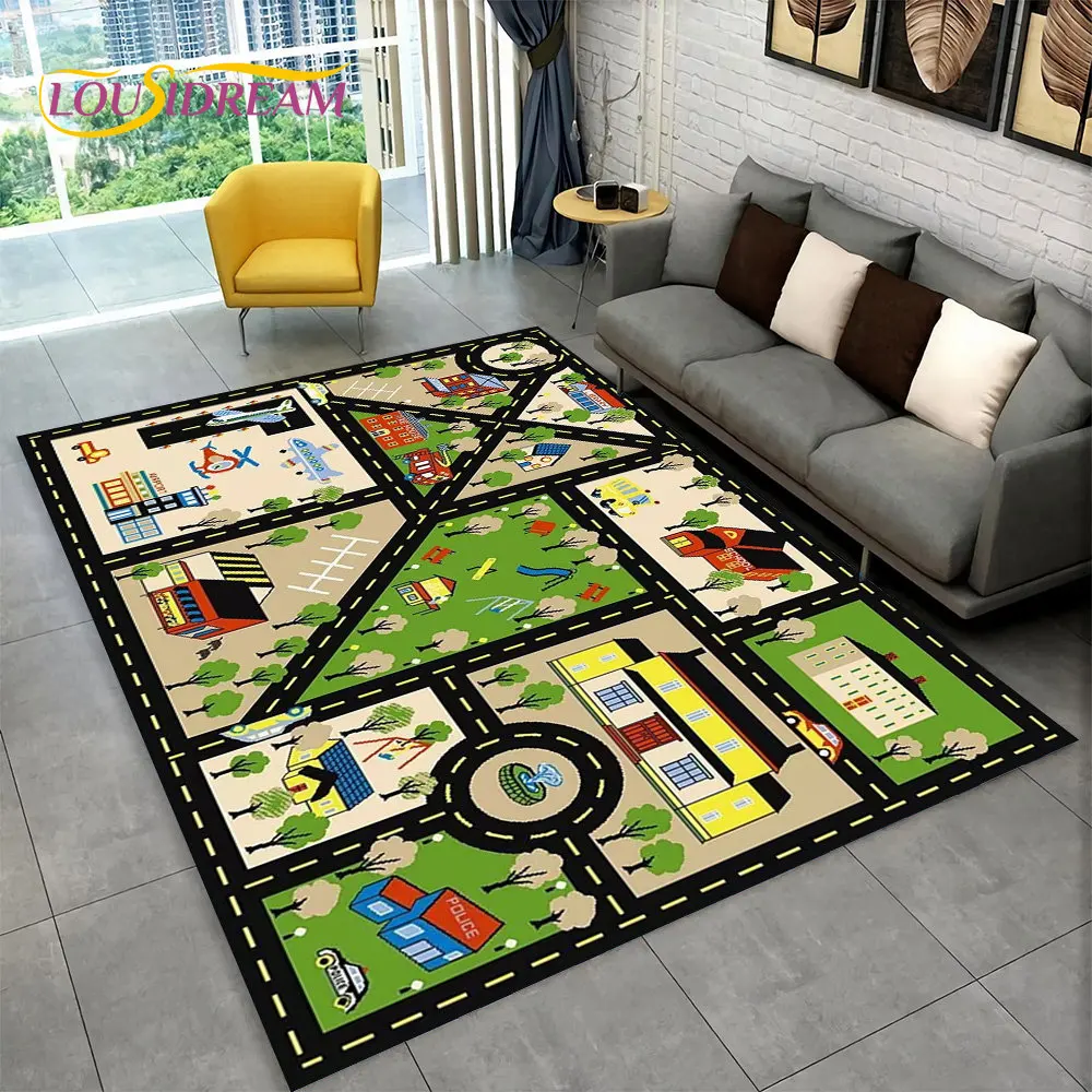 Child Playmat Highway City Traffic Playroom Area Rug Large,Carpet Rug for Living Room Bedroom Decor,Kids Play Non-slip Floor Mat