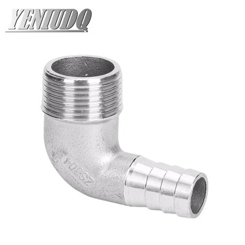 1 Uds 1/8 ""1/4"" 3/8 ""1/2"" 3/4 ""1"" BSPT macho 6 8 10 12 14 15mm codo de púa de manguera 90 grados 304 conector de instalación de tubería de acero inoxidable