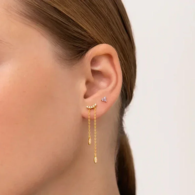 Women's 925 Silver Crystal Tassel Stud Earrings