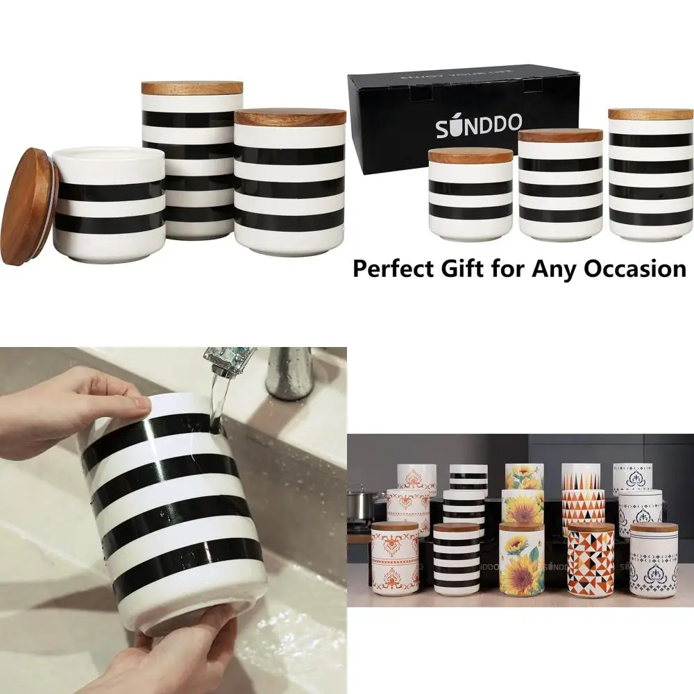 

Stainless Steel Canister Set, Bamboo Lid Kitchen Counter Storage, Coffee, Sugar, Tea Trio