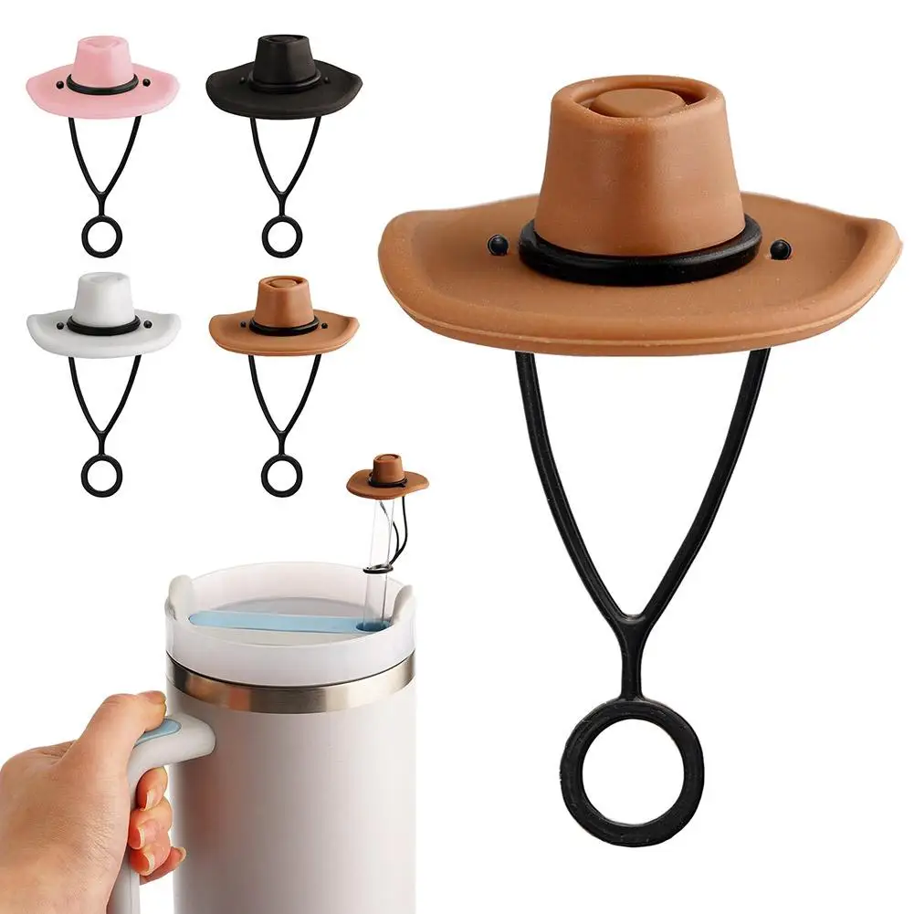 1/4pcs Silicone Cowboy Hat Straw Covers Cap Compatible 40 Cute Tumbler Accessories Funny Oz, 30 Straw Topper Cup With N3J4