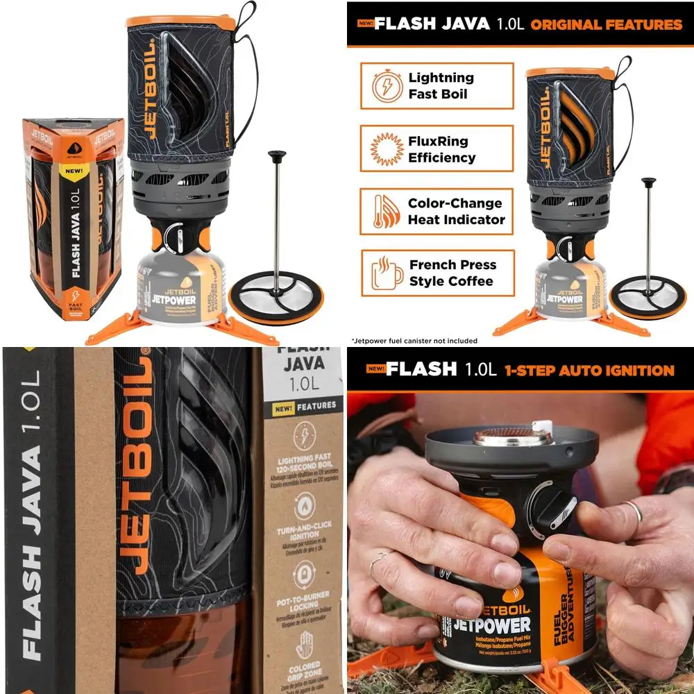 

Flash Java 1.0L Portable Fast Boil Stove with Silicone French Press and 1-Step Auto Ignition for Camping and Backpacking, New fo