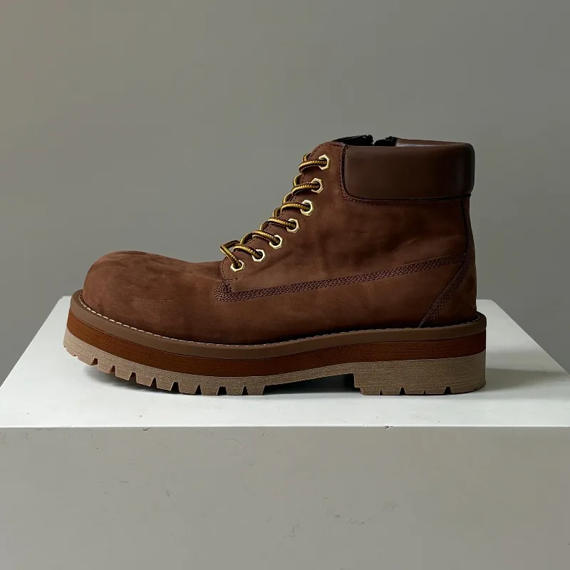 النمط البريطاني الرجال حذاء من الجلد البني الرجعية جلد طبيعي عادية العصرية سميكة وحيد أحذية عمل المشي لمسافات طويلة في الهواء الطلق أحذية الصحراء