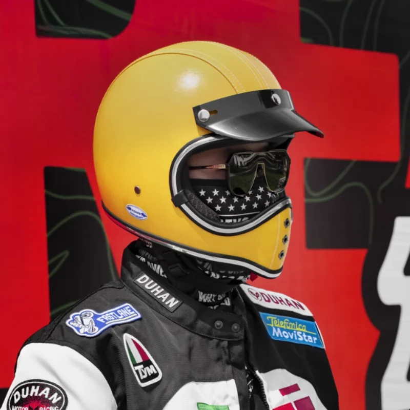 

Tokyo Vintage Fiberglass Leather Helmet Yellow Bird-Beak Helmets Motorcycle Helmet Men Women Vintage Full Helmet All Seasons