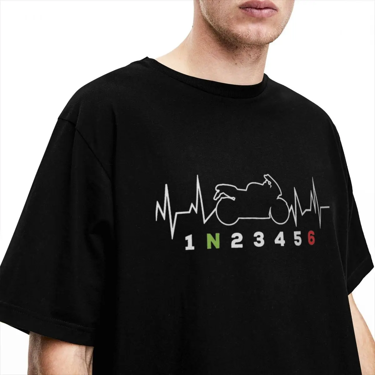 Heartbeat Motorcycle Gear T Shirt One Up Five Down Biker Hip Hop T-Shirts Short Sleeve Retro Tshirt Summer Cotton Oversize Tees