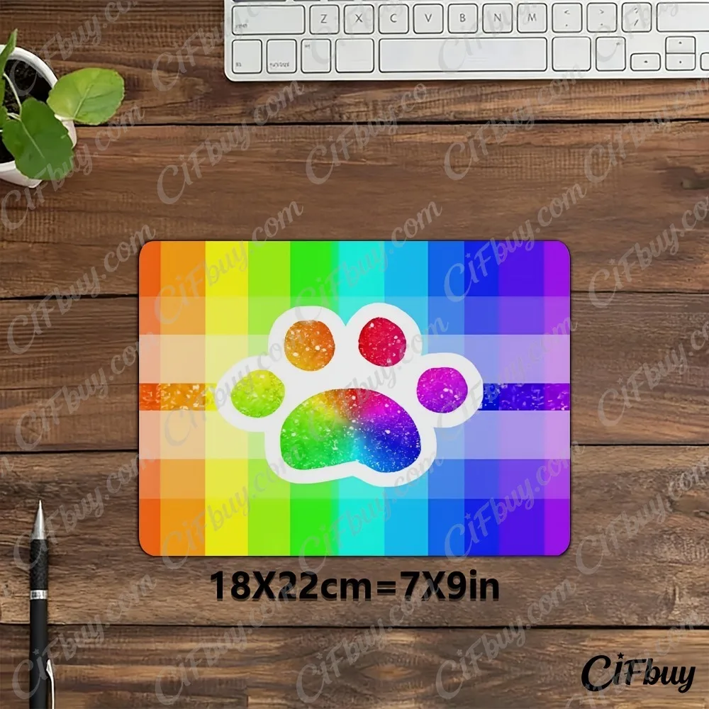 CIFbuy Mouse Pad Small Anime Rainbow Plaid Paw Print Smooth Cursor Precise Tracking Non-Slip Rubber Base Retro Gaming Office Hom