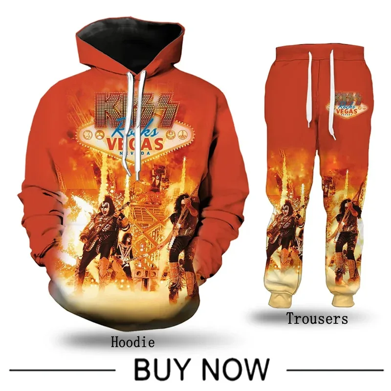 

2024 Rock Kiss Band Hoodies Pants Suit 3D Print Men Women Hooded Sweatshirt Outfits Fashion Tracksuit 2-Piece Set Men's Clothing