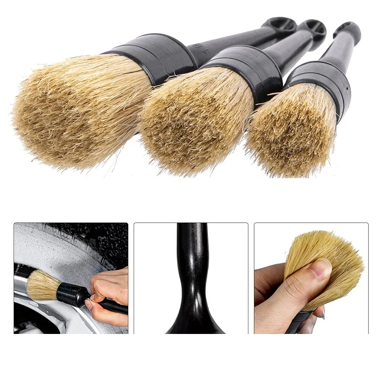 3PC Car Exterior Interior Detail Brush Hair Bristle Brushes for Car Cleaning Auto Detail Tools Dashboard Cleaning Brush