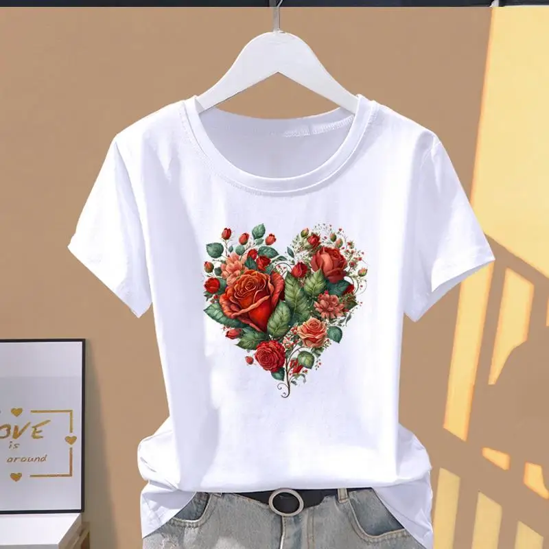 

Modal Female Print Flower Temperament Fashion Network Celebrity Short-sleeved T-shirt Women Clothes Tops Oversized T Shirt