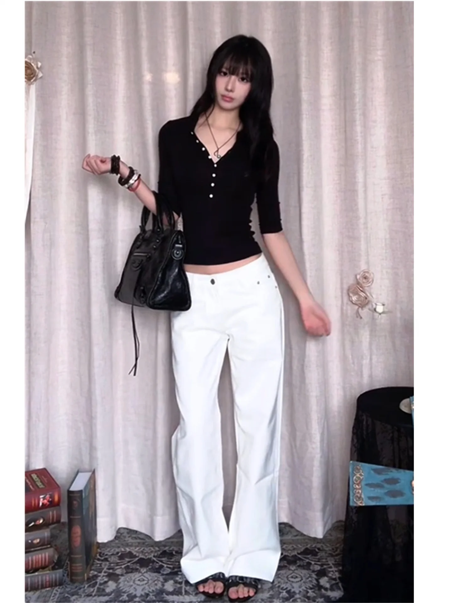 

Low Waist Wide Leg Jeans Women's Summer Loose Drapey Slim Straight Tube Jeans High Waist Wide Leg Floor Length Pants