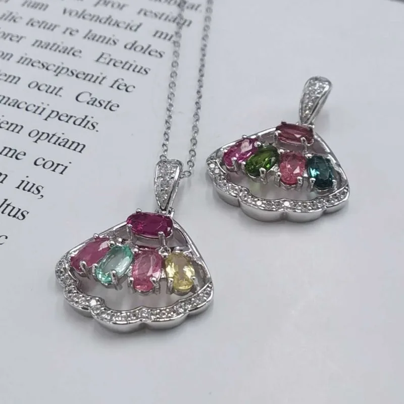 SACEGEMS New Luxury 925 Sterling Silver Certified 3*5MM Natual Tourmaline Pendant Necklace for Women Cocktail Party Fine Jewelry