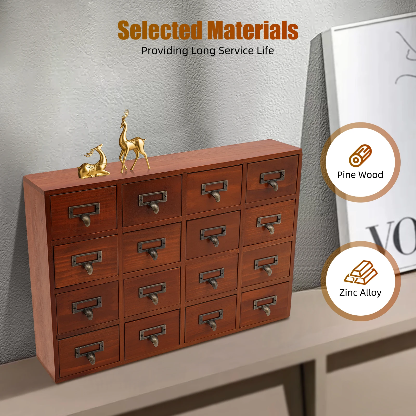 منظم أدراج مكتب كتالوج البطاقات، خزانة خشبية عتيقة مع 16 درجًا، خزانة كتالوج بطاقات المكتبة لغرفة النوم والمنزل